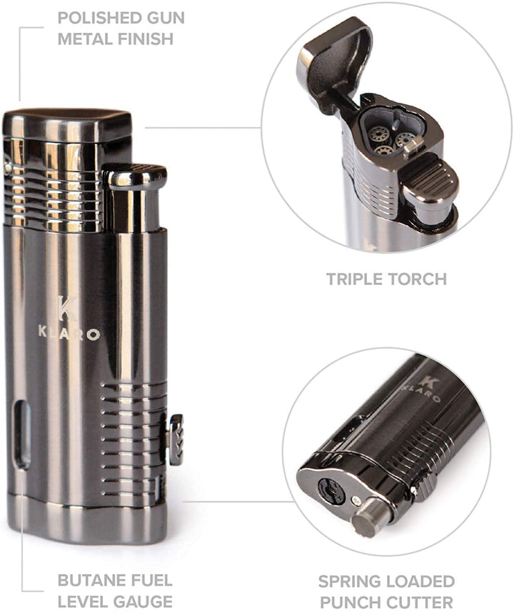 Cigar Accessory Kit Polished Gunmetal Finish Cutter & Torch Lighter